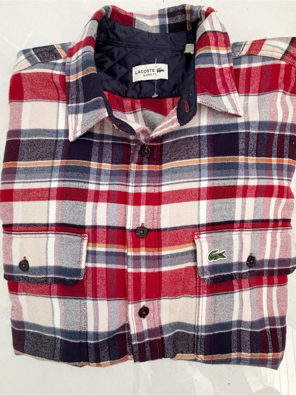 NEW Lacoste Men's Red Blue Plaid Flannel Shirt Button Down XLARGE - Picture 4 of 11